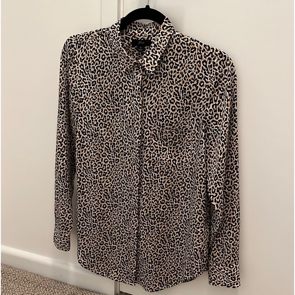 J. Crew 100% Silk Leopard Print Blouse, EUC